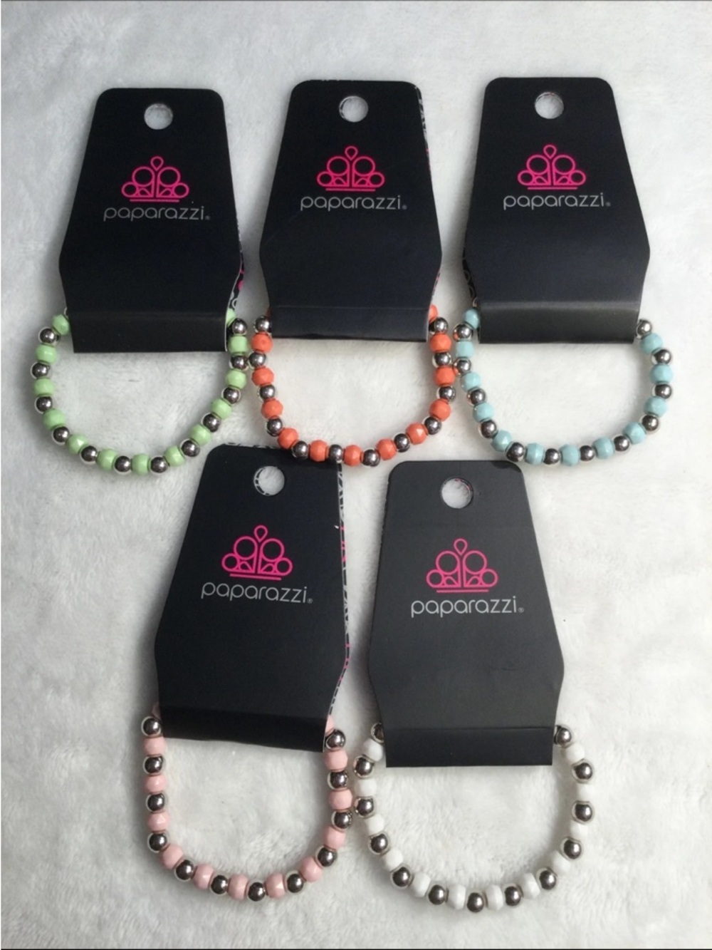 Paparazzi girls colored and Silver Beaded Stretch Bracelet set of 5